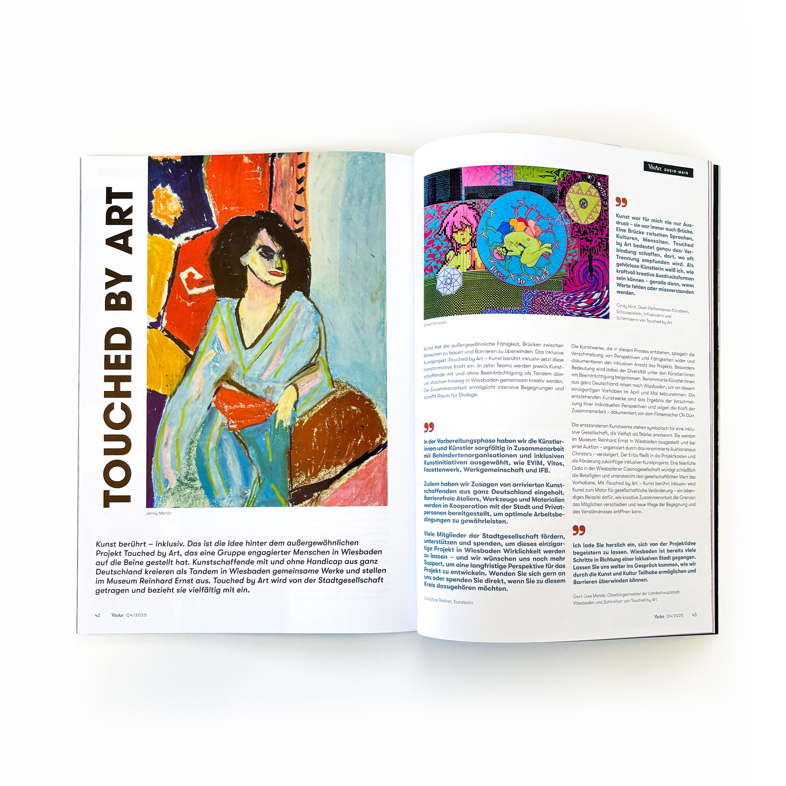 Touched by Art Doppelseite aus dem VivArt Magazin.